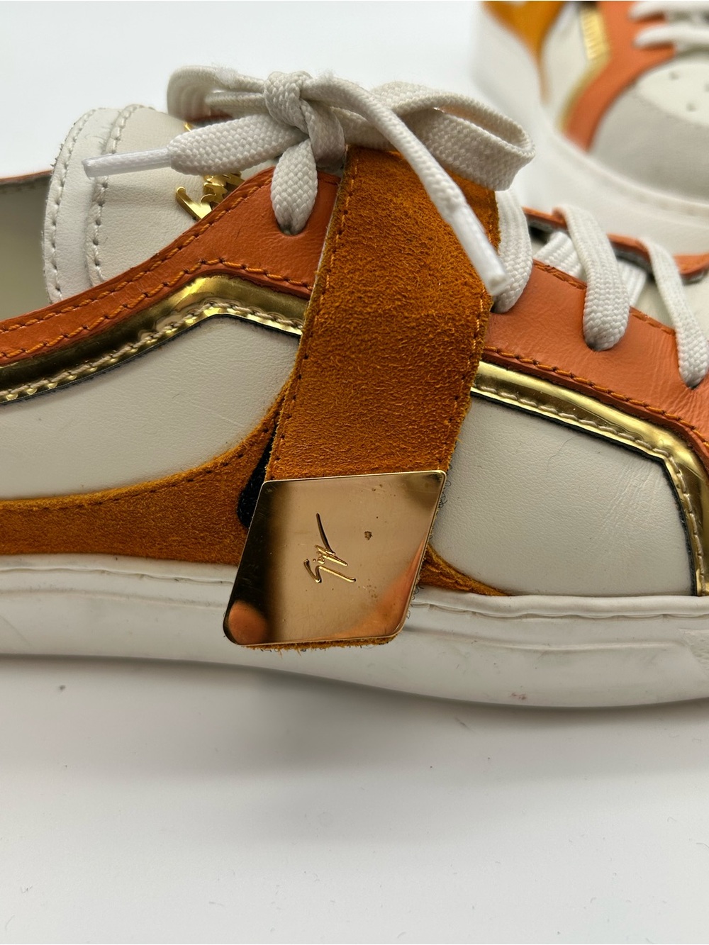 Giuseppe Zanotti Zenas Orange, White & Gold Leather Sneakers size 37 - Picture 6 of 11